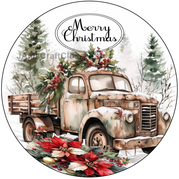 ROUND Digital Graphic Design  MERRY CHRISTMAS OLD TRUCK - CHRISTMAS DESIGN PNG-JPEG-PDF-SVG-Decoupage-Sublimation Design Graphic Country Farmhouse Home Decor HOLIDAY Decor Gift Crafters Delight - JAMsCraftCloset