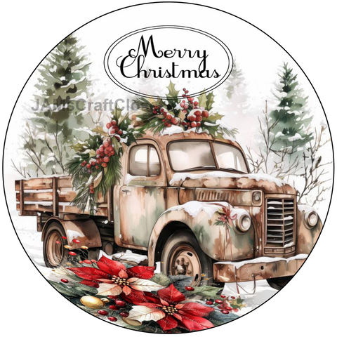 ROUND Digital Graphic Design  MERRY CHRISTMAS OLD TRUCK - CHRISTMAS DESIGN PNG-JPEG-PDF-SVG-Decoupage-Sublimation Design Graphic Country Farmhouse Home Decor HOLIDAY Decor Gift Crafters Delight - JAMsCraftCloset