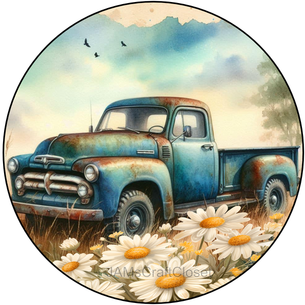 ROUND Digital Graphic Design BLUE TRUCK DAISIES First Home Sublimation PNG SVG Country Farmhouse Home Decor Positive Saying Wall Art Decor Gift Crafters Delight - JAMsCraftCloset