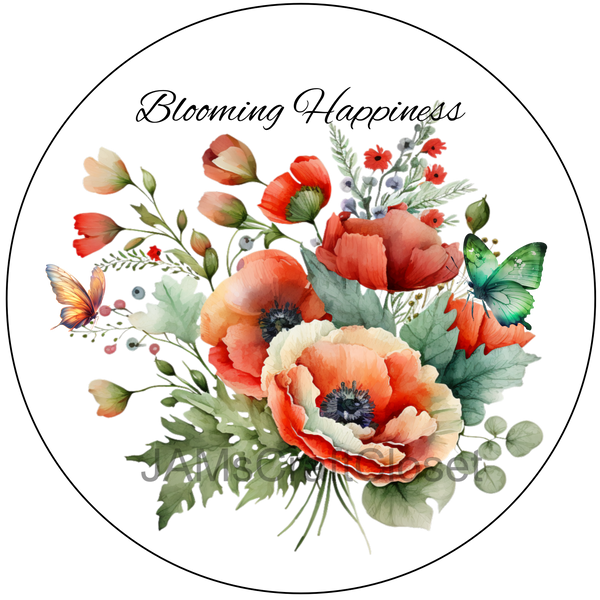 ROUND Digital Graphic Design BLOOMING HAPPINESS - POPPIES Wedding Gift First Home Sublimation PNG SVG Country Farmhouse Home Decor Wall Art Gift Crafters Delight - JAMsCraftCloset