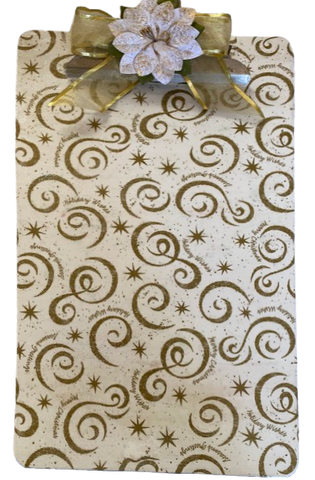 Clipboard Legal Size Vintage Upcycled Handcrafted Christmas Design CHRISTMAS GOLD SWIRLS AND SAYINGS Design Gift Idea Unique for Teacher, Secretary, or Student - JAMsCraftCloset