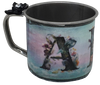 SMALL Tin Cup Decoupaged With Child's Graphic BLACK FLORAL With Bow on Handle Gift for Child Nursery Decor Child's Room Decor - JAMsCraftCloset