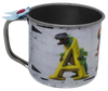 SMALL Tin Cup Decoupaged With Child's Graphic DINASAUR With Bow on Handle Gift for Child Nursery Decor Child's Room Decor- JAMsCraftCloset