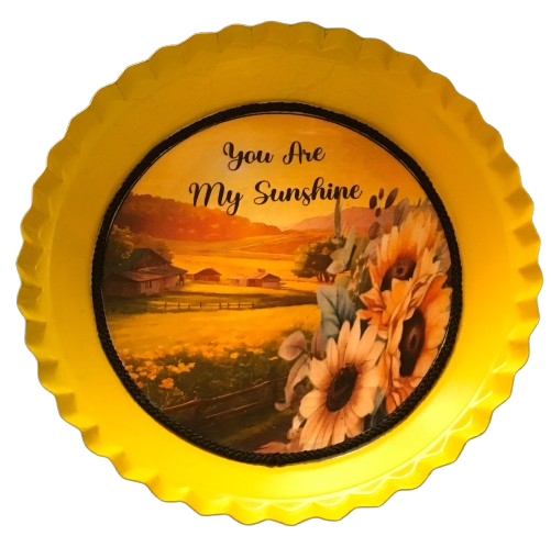 Vintage Fluted Pie Pan Yellow YOU ARE MY SUNSHINE Farmhouse Country Scene Wall Art Handmade Hand Painted Repurposed Upcycled Gift Idea Crafters Delight - JAMsCraftCloset