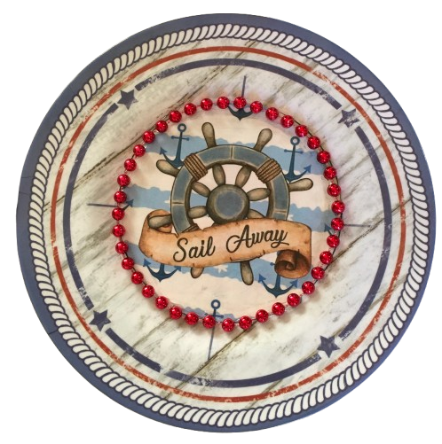 Hard Plastic PLATE Round SAIL AWAY Nautical Decor Boat Decor Cabin Cruiser Decor Lake House Beach House Handmade Decoupaged Repurposed Upcycled Gift Idea - JAMsCraftCloset