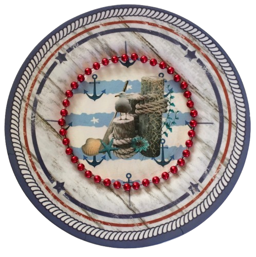 Hard Plastic PLATE Round POST ROPE SEASHELLS Nautical Decor Boat Decor Cabin Cruiser Decor Lake House Beach House Handmade Decoupaged Repurposed Upcycled Gift Idea - JAMsCraftCloset