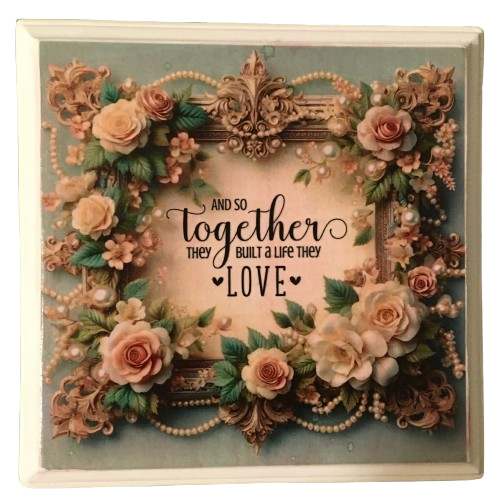 Wood Wall Art Plaque TOGETHER THEY BUILT A LIFE THEY LOVED Square Decoupaged Home Decor Gift Idea Positive Saying Wedding Gift - JAMsCraftCloset