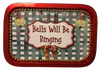 Metal Tray RED - BELLS WILL BE RINGING - HOLIDAY Wall Art Handmade Decoupaged Upcycled Metal Tray Gift - JAMsCraftCloset