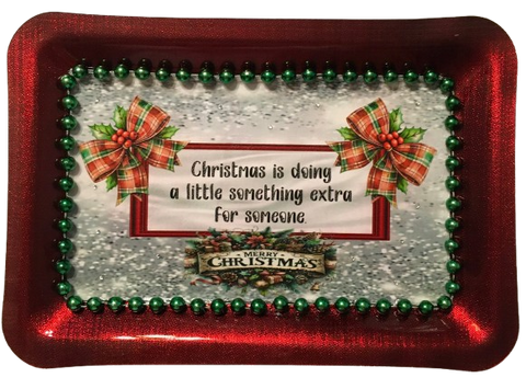 PLASTIC Tray Sparkly RED - CHRISTMAS IS DOING SOMETHING EXTRA FOR SOMEONE - HOLIDAY Wall Art Handmade Decoupaged Upcycled Metal Tray Gift - JAMsCraftCloset