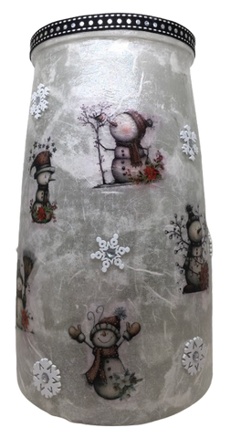 Glass VASE Decoupaged CHRISTMAS SNOWMEN POINSETIAS Shelf Sitter Country Farmhouse Shabby Chic Victorian BoHo Decor Holiday Decor Gift Idea - JAMsCraftCloset