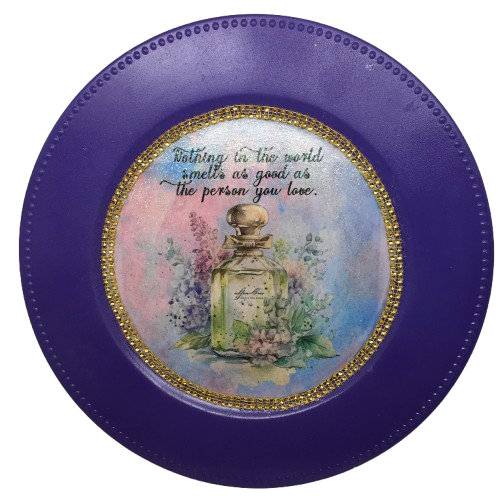 PLATE CHARGER PURPLE PLASTIC ROUND Decoupaged Hand Painted Upcycled Repurposed Wall Art NOTHING SMELLS BETTER THAN THE PERSON YOU LOVE Home Decor Wall Art Gift - JAMsCraftCloset