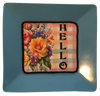 TRAY Pale Blue Plastic Square Decoupaged Hand Painted Upcycled Repurposed Wall Art SPRING FLORAL - HELLO Home Decor Wall Art Gift - JAMsCraftCloset
