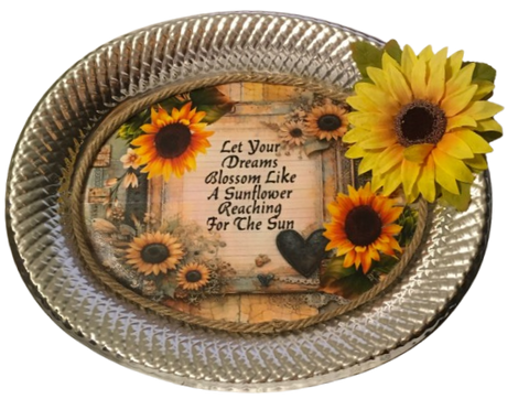 Plastic Flimsy SILVER OVAL TRAY Farmhouse Country Home Decor LET YOUR DREAMS BLOSSOM LIKE A SUNFLOWER Wall Art Cottage Chic Bedroom WEDDING Decor Bar Decor Victorian Decor Handmade Gift Idea - JAMsCraftCloset