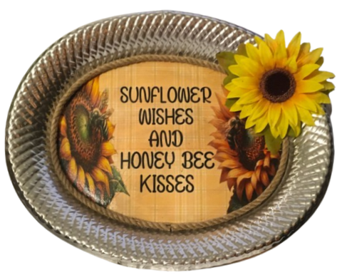 Plastic Flimsy SILVER OVAL TRAY Farmhouse Country Home Decor SUNFLOWER WISHES HONEY BEE KISSES Wall Art Cottage Chic Bedroom WEDDING Decor Bar Decor Victorian Decor Handmade Gift Idea - JAMsCraftCloset