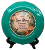 PLATE CHARGER TEAL AQUA PLASTIC ROUND DECOUPAGED Upcycled Repurposed Wall Art EVERY LOVE STORY IS BEAUTIFUL Home Decor Wall Art Gift WEDDING - JAMsCraftCloset