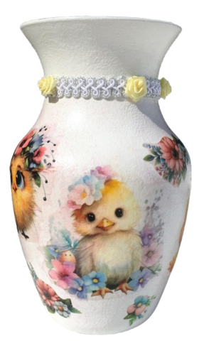 Glass VASE Decoupaged EASTER CHICKS Holiday Decor Wedding Decor Shelf Sitter Vase Shabby Chic Victorian BoHo Decor Gift Idea - JAMsCraftCloset