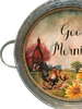 Galvanized Metal Round TRAY Farmhouse Country Coffee Bar Wall Art GOOD MORNING Handmade Gift Idea  - JAMsCraftCloset