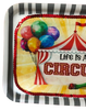 TRAY WHITE  GRAY STRIPED Plastic Rectangle Decoupaged Upcycled Repurposed Circus Theme LIFE IS A CIRCUS Wall Art Shelf Sitter Decor Wall Art Gift - JAMsCraftCloset