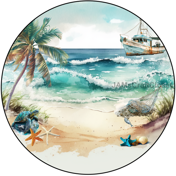 ROUND Digital Graphic Design BEACH SCENE 1 Sublimation PNG SVG Beach House Sign KITCHEN Wall Art Decor Wreath Design Gift Crafters Delight HAPPY CRAFTING {{ JAMsCraftCloset }}