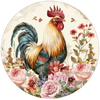 ROUND Digital Graphic Design ROOSTER WITH PINK ROSES Sublimation PNG SVG Lake House Sign Farmhouse Country Home Cabin KITCHEN Wall Art Decor Wreath Design Gift Crafters Delight HAPPY CRAFTING {{ JAMsCraftCloset }}