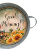 Galvanized Metal Round TRAY Farmhouse Country Coffee Bar Wall Art GOOD MORNING Handmade Gift Idea  - JAMsCraftCloset