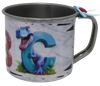 SMALL Tin Cup Decoupaged With Child's Graphic DINASAUR With Bow on Handle Gift for Child Nursery Decor Child's Room Decor- JAMsCraftCloset