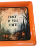 TRAY Orange Plastic Square Decoupaged Hand Painted Upcycled Repurposed Wall Art ENTER IF YOU DARE Home Decor Halloween Decor Wall Art Gift - JAMsCraftCloset