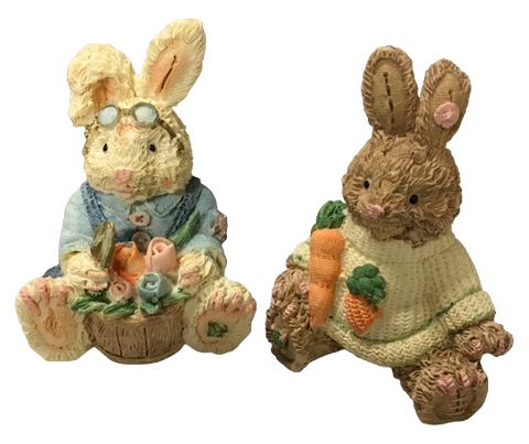 Vintage Easter Bunny With Carrot Sweater and Bunny With Glasses on Head Shelf Sitter Very Detailed Discontinued Collectible SET OF 2 - JAMsCraftCloset