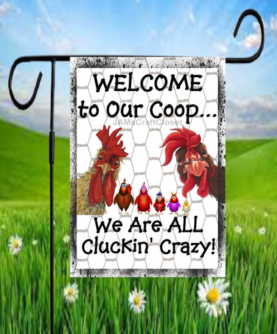 Garden Flag Digital Design Sublimation Chickens Graphic SVG-PNG-JPEG Download WELCOME TO OUR COOP Crafters Delight {{ JAMsCraftCloset }}