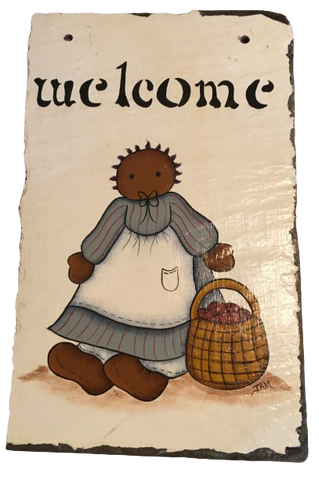 Antique Roof Slate Hand Painted WELCOME Black Americana Unique Country Farmhouse Wall Art Amish/Pilgrims Gift {{ JAMsCraftCloset }}