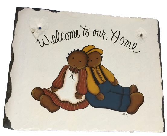 Antique Roof Slate Hand Painted WELCOME TO OUR HOME Black Americana Unique Country Farmhouse Wall Art Amish/Pilgrims Gift {{ JAMsCraftCloset }}