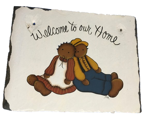 Antique Roof Slate Hand Painted WELCOME TO OUR HOME Black Americana Unique Country Farmhouse Wall Art Amish/Pilgrims Gift {{ JAMsCraftCloset }}