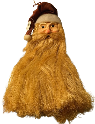 Santa Face 1 Long Straw Beard Vintage Paper Mache Primitive or Country Santa Wall Art Collectible {{ JAMsCraftCloset }}