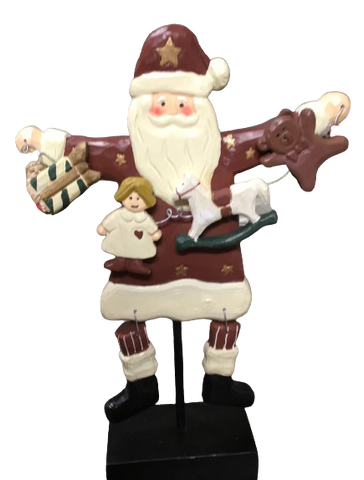 Shelf Sitters SANTA ON A STICK HOLDING TOYS Ceramic Vintage Holiday Decoration Christmas Decor Gift Idea 1995 Discontinued {{ JAMsCraftCloset }}