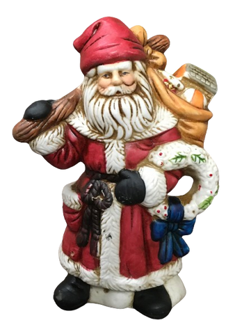Shelf Sitters SANTA HOLDING WREATH AND BAG ON A STICK Ceramic Vintage Holiday Decoration Christmas Decor Gift Idea {{ JAMsCraftCloset }}