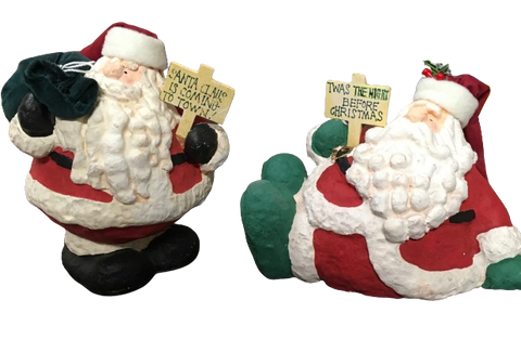Shelf Sitters Paper Mache FAT SANTA HOLDING SIGNS Vintage Holiday Decoration Christmas Decor Gift Idea {{ JAMsCraftCloset }}