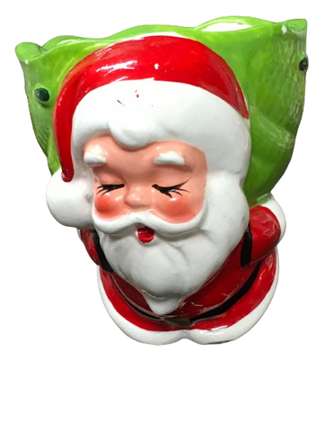 Shelf Sitters SANTA WITH GREEN SACK FAT CANDLE HOLDER Ceramic Vintage Holiday Decoration Christmas Decor Gift Idea {{ JAMsCraftCloset }}