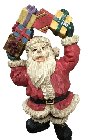 Shelf Sitters SANTA HOLDING PRESENTS ABOVE HIS HEAD Resin Vintage Holiday Decoration Christmas Decor Gift Idea {{ JAMsCraftCloset }}