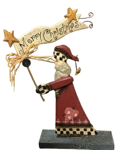 Shelf Sitters SANTA WITH MERRY CHRISTMAS FLAG Wooden Vintage Holiday Decoration Christmas Decor Gift Idea {{ JAMsCraftCloset }}
