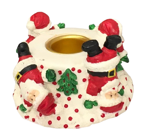Shelf Sitters FOUR TUMBLING SANTA CANDLESTICK HOLDERS Ceramic Vintage Holiday Decoration Christmas Decor Gift Idea {{ JAMsCraftCloset }}