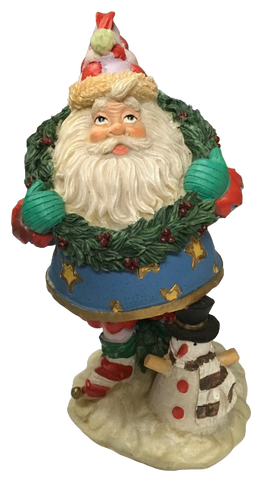 Shelf Sitters Blue Santa With Wreath Around His Neck Resin Vintage Holiday Decoration Christmas Decor Gift Idea Discontinued {{ JAMsCraftCloset }}
