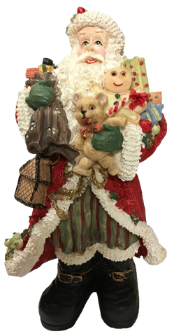 Shelf Sitters SANTA WEARING STRIPPED PANTS AND CARRYING TOYS Resin Vintage Holiday Decoration Christmas Decor Gift Idea Discontinued {{ JAMsCraftCloset }}