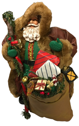 Shelf Sitters SANTA WEARING FUR TRIMMED COAT Paper Mache Vintage Holiday Decoration Christmas Decor Gift Idea Discontinued {{ JAMsCraftCloset }}