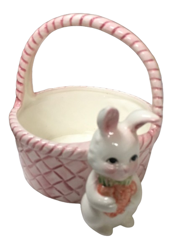 Vintage Easter Ceramic Bunny Carrying Carrots in Basket Shelf Sitter Very Detailed Discontinued Collectible Gift Idea Home Decor - JAMsCraftCloset