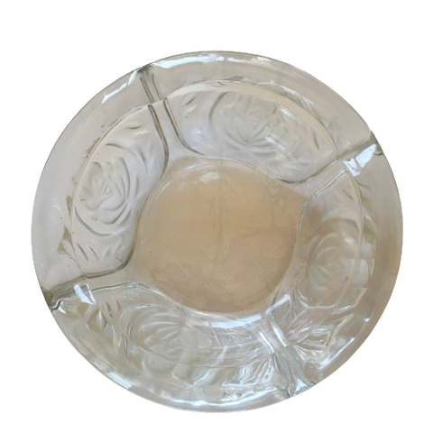 Vintage Round Clear Cut Glass Rose Frosted Floral Design Ashtray - Hard to Fine - Collectible - Discontinued - Gift Idea {{ JAMsCraftCloset }}