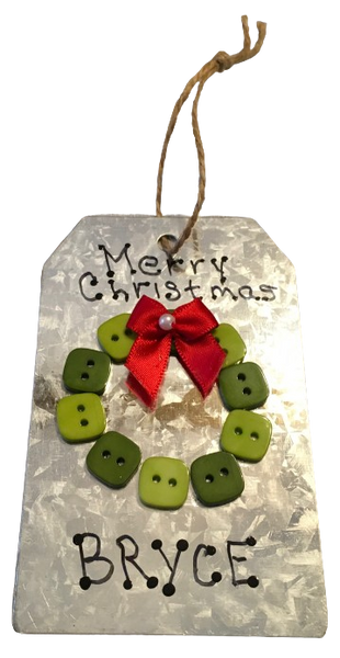 WREATH BUTTON ORNAMENTS Galvanized Tin Metal Christmas Tree Ornament Gift Handmade Holiday Decor Unique Personalized Ornament Stocking Stuffer {{ JAMsCraftCloset }}