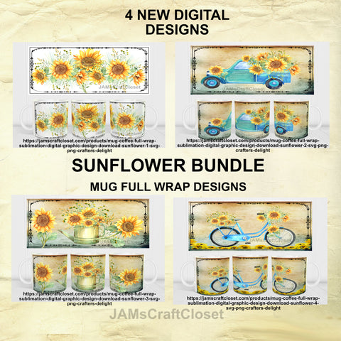 BUNDLE SUNFLOWERS MUG Graphic Design Positive Saying Kitchen Decor Downloads SVG PNG JPEG Files Sublimation Design Crafters Delight {{ JAMsCraftCloset }}