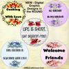 ROUND Digital Graphic Design WELCOME FRIENDS Sublimation PNG SVG Lake House Sign Farmhouse Country Home Cabin KITCHEN Wall Art Decor Wreath Design Gift Crafters Delight HAPPY CRAFTING {{ JAMsCraftCloset }}