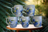 Mugs Coffee Tea Hand Painted Blue Mugs Blue Floral Accents Set of 4 BUY 4 Get 1 FREE {{ JAMsCraftCloset }}