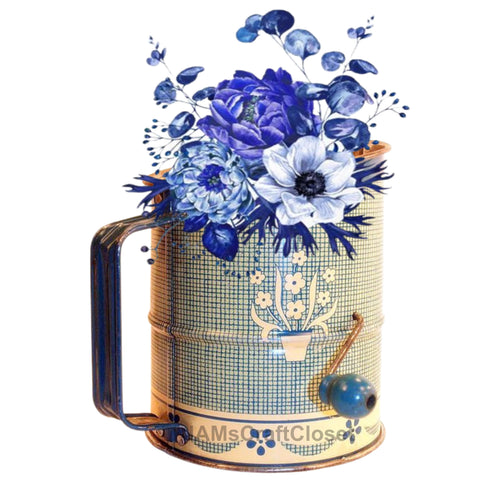 DIGITAL GRAPHIC DESIGN-Country-Floral-Vintage FLOUR SIFTER 3 Blue Floral-Sublimation-Download-Digital Print-Clipart-PNG-SVG-JPEG-Crafters Delight-Digital Art {{ JAMsCraftCloset }}